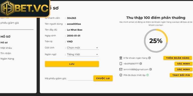 Rút Tiền H3Bet Nhanh Chóng Và An Toàn Cho Người Mới 1 Xác minh tài khoản thành công